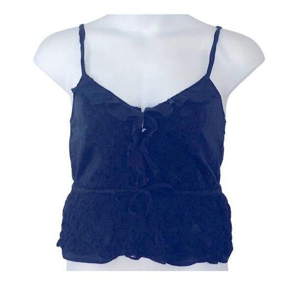 Abercrombie & Fitch Blue Tie Waist Button Up Ruffle Crochet Tank Jr Size Large - Picture 2 of 16